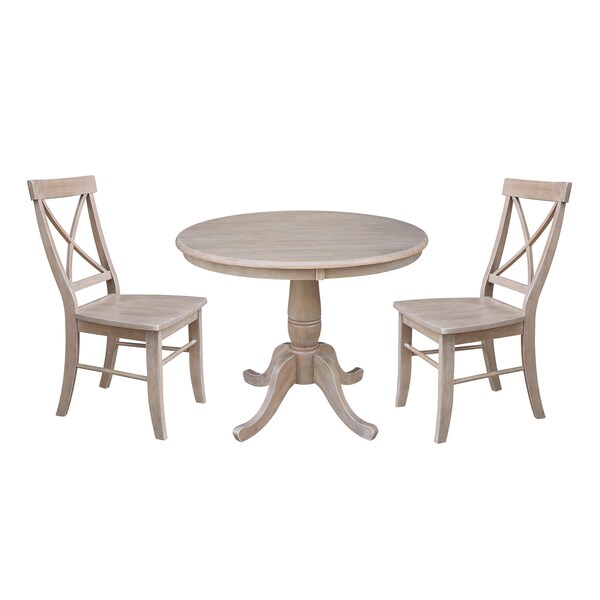 International Concepts Round 36 in Rd Top Pedestal Table, 2 Chairs, Weathered Grey, 36 in W, 36 in L, 29.1 in H, Wood K09-36RT-C613P - main